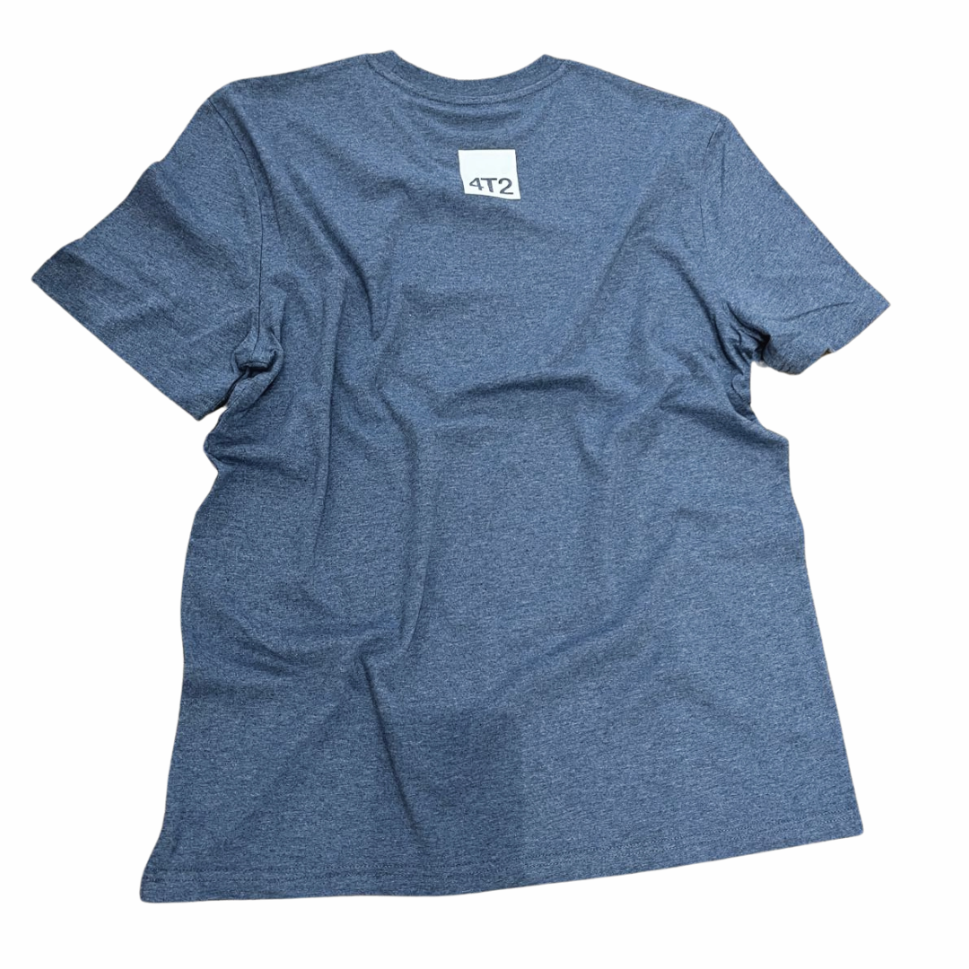tee, don't run in cotton, heather blue.