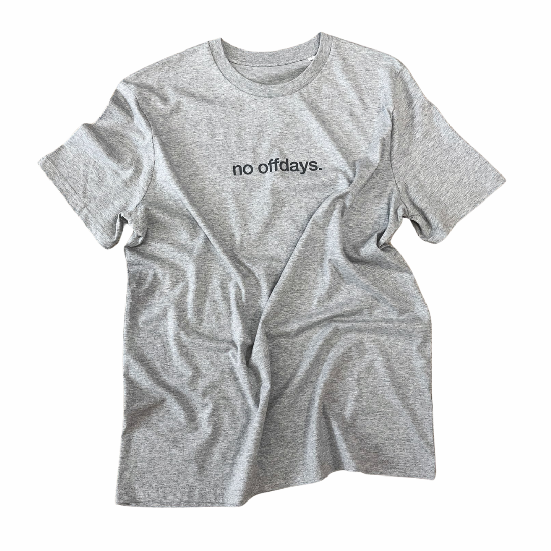 tee, no offdays, heather grey.