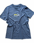 tee, don't run in cotton x track brewing, heather blue.