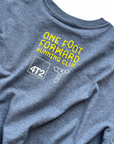 tee, don't run in cotton x track brewing, heather blue.