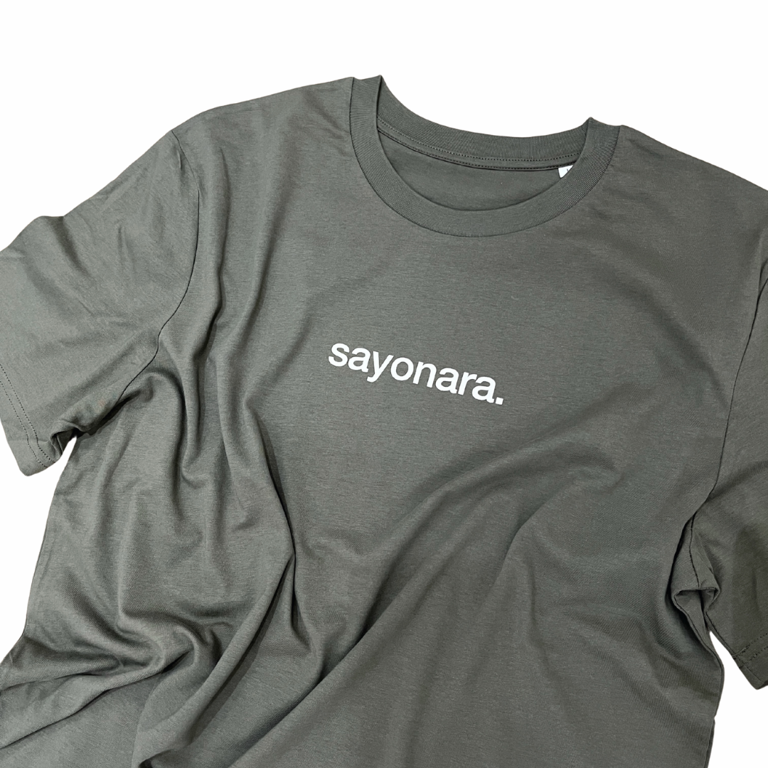 tee, sayonara, khaki.