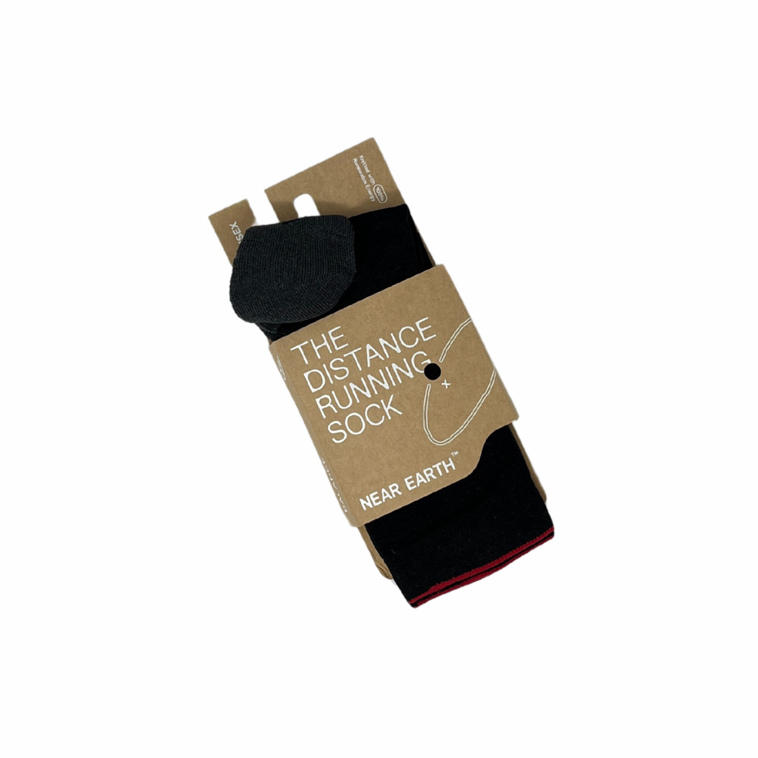 near earth, distance running sock, crew length, black