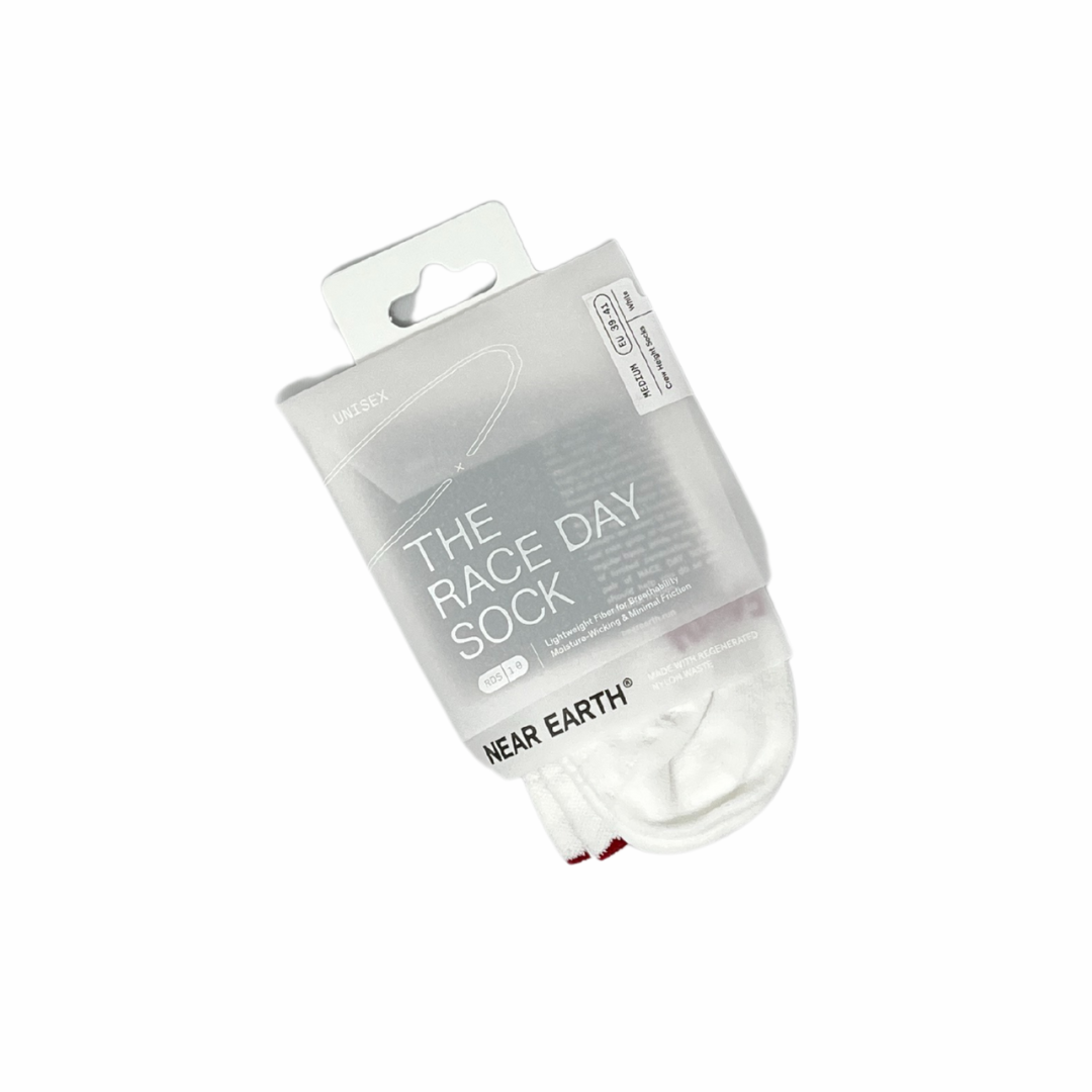 near earth, race day sock, crew length, white.