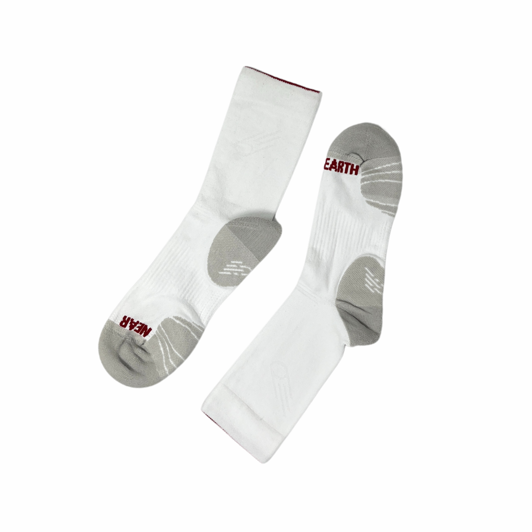 near earth distance sock, crew length, white.