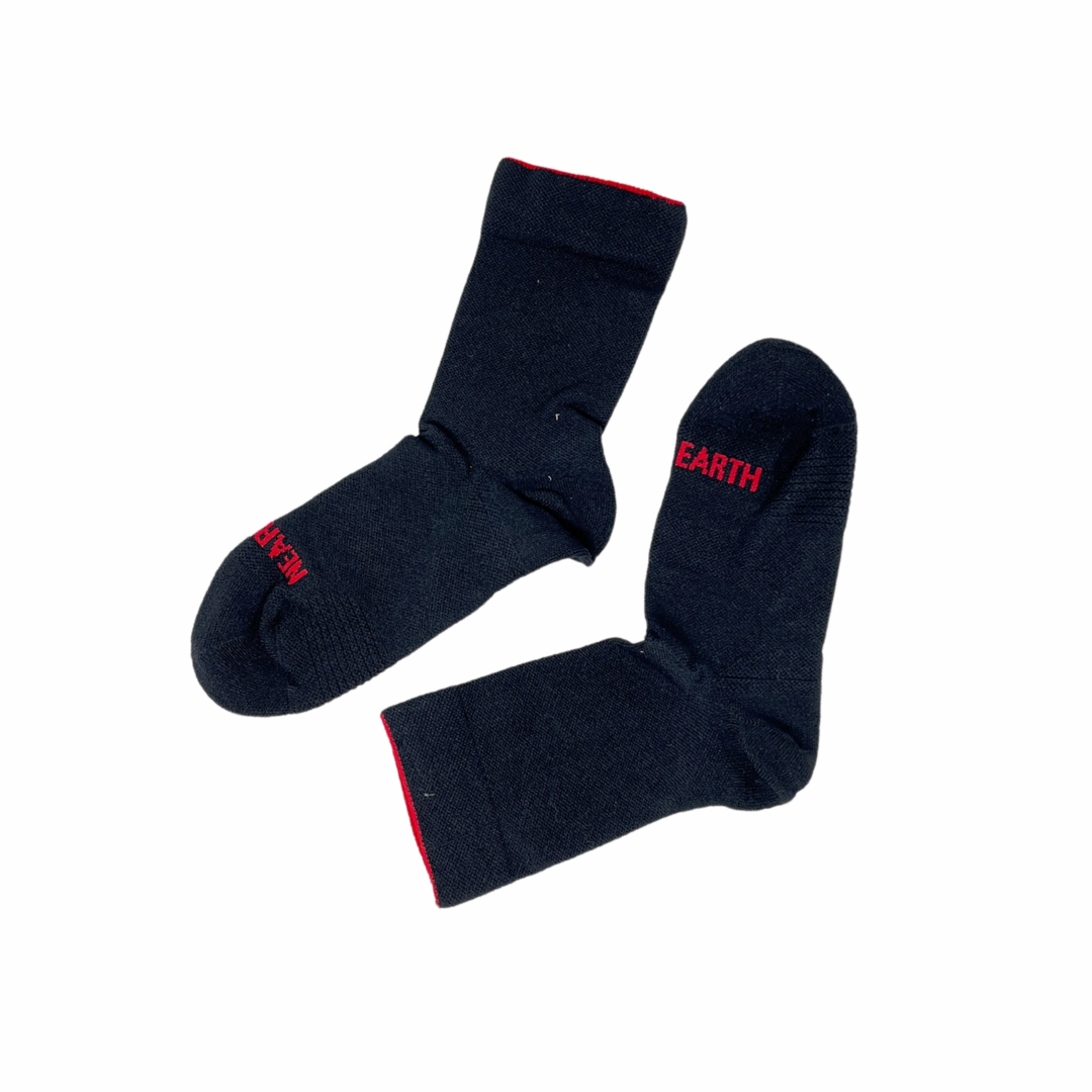 near earth, race day sock, crew length, black