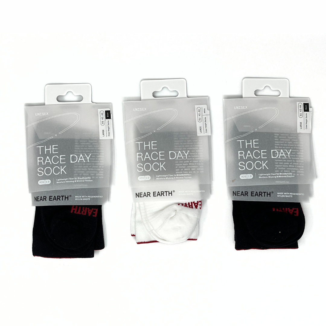 near earth, race day sock, crew length, white.