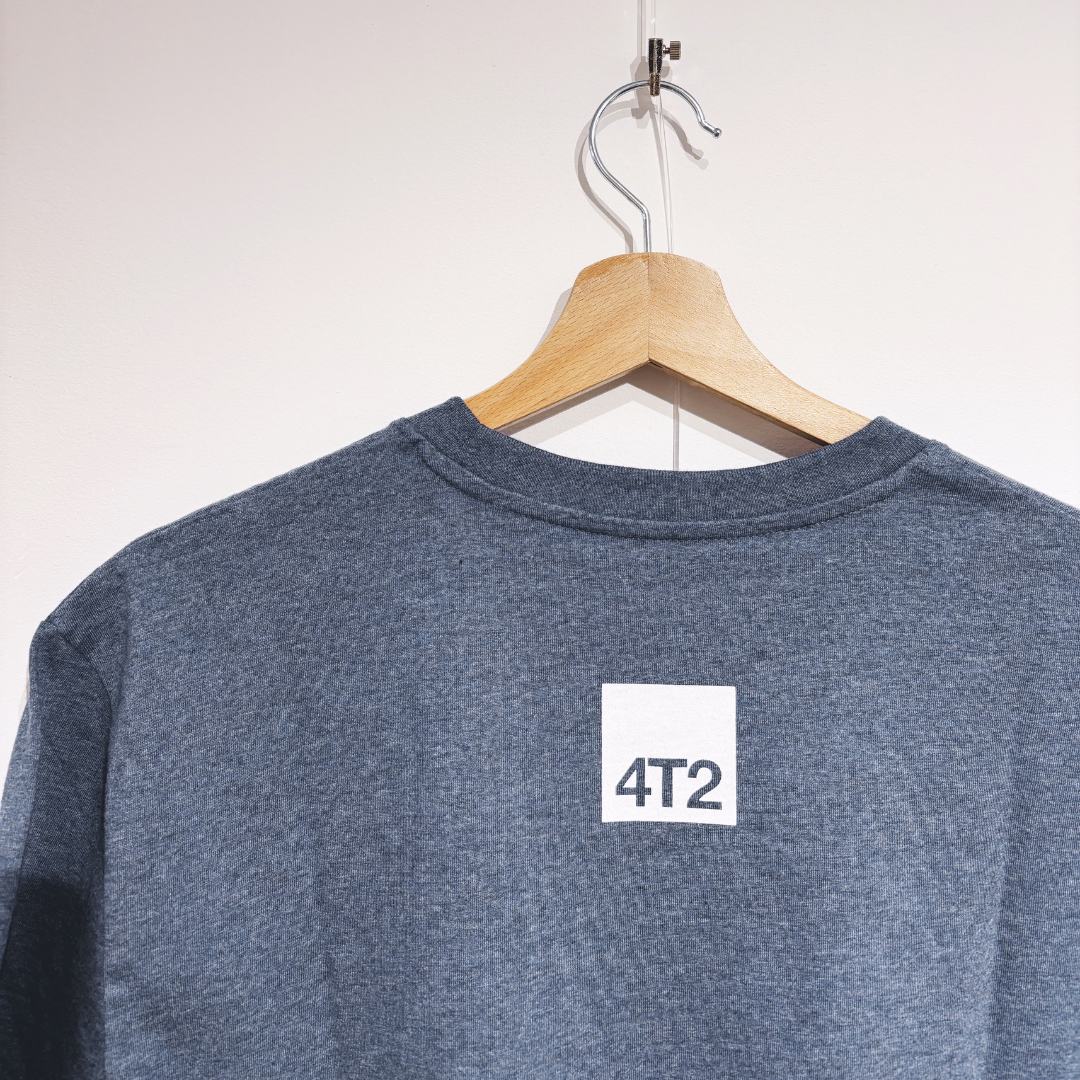 tee, don't run in cotton, heather blue.