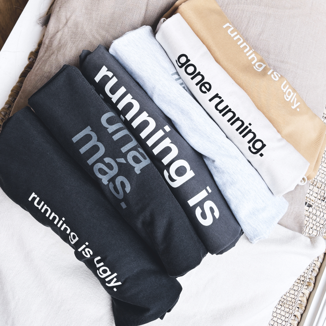 tee, running is ugly, light grey heather.