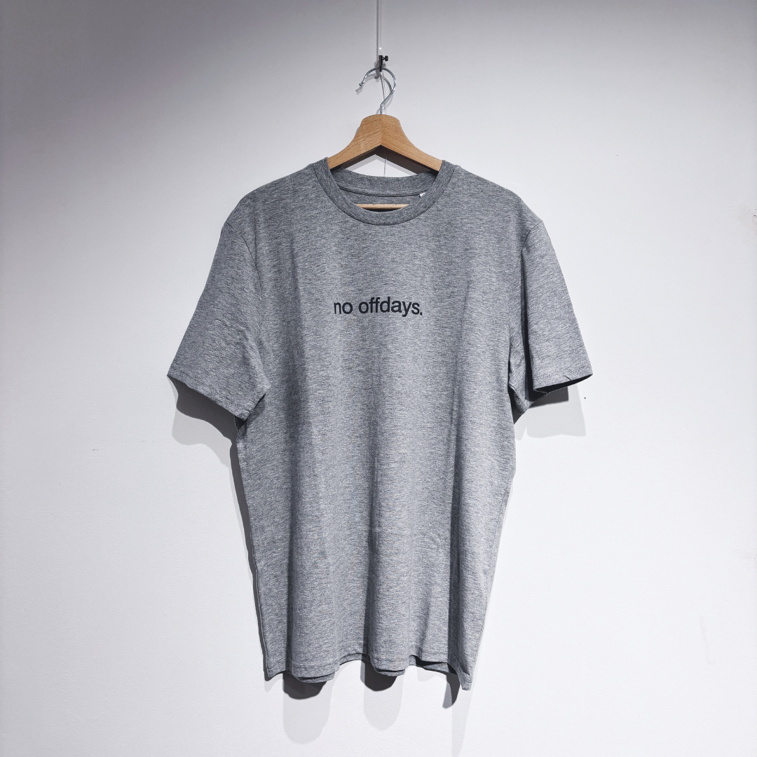 tee, no offdays, heather grey.