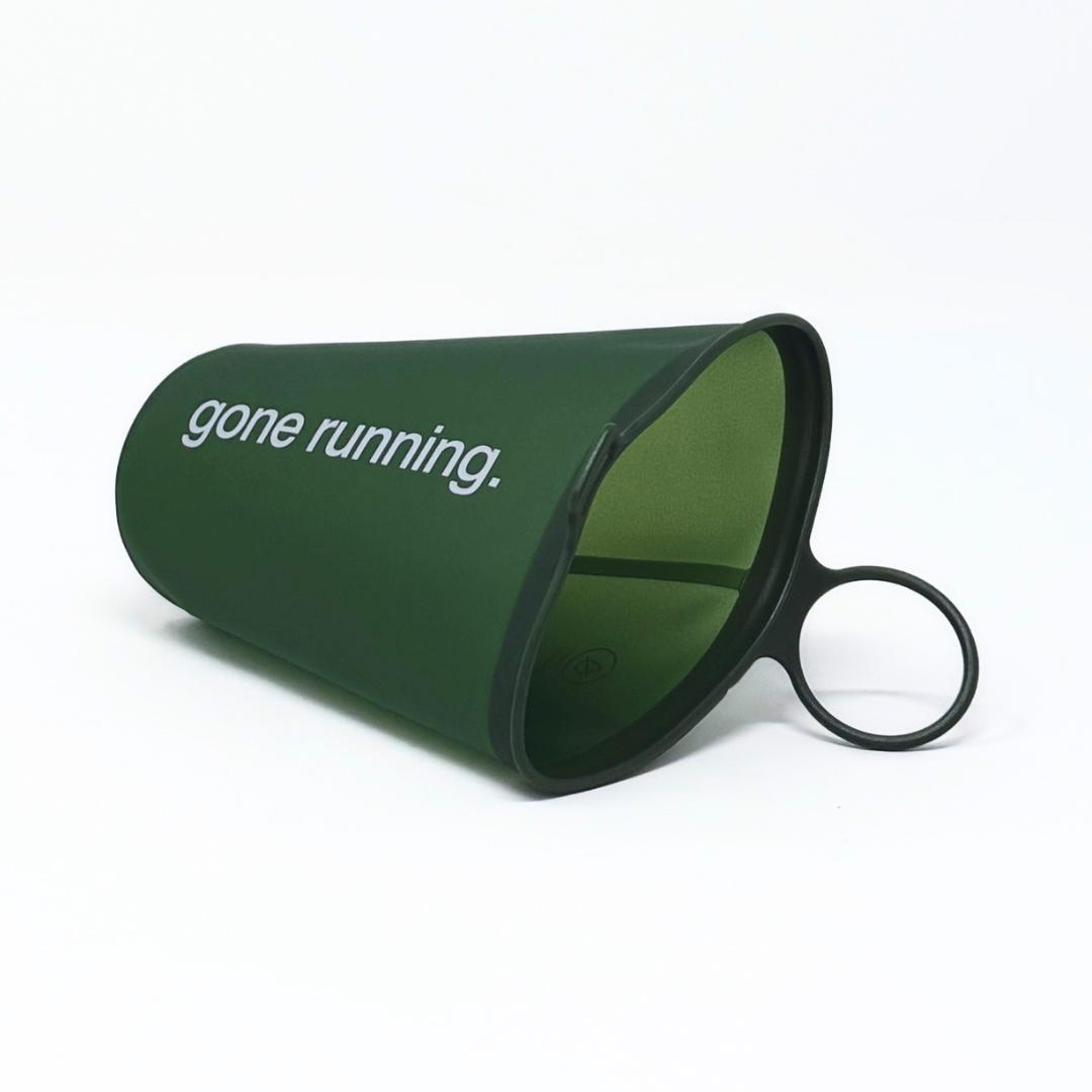 flask, gone running, green.