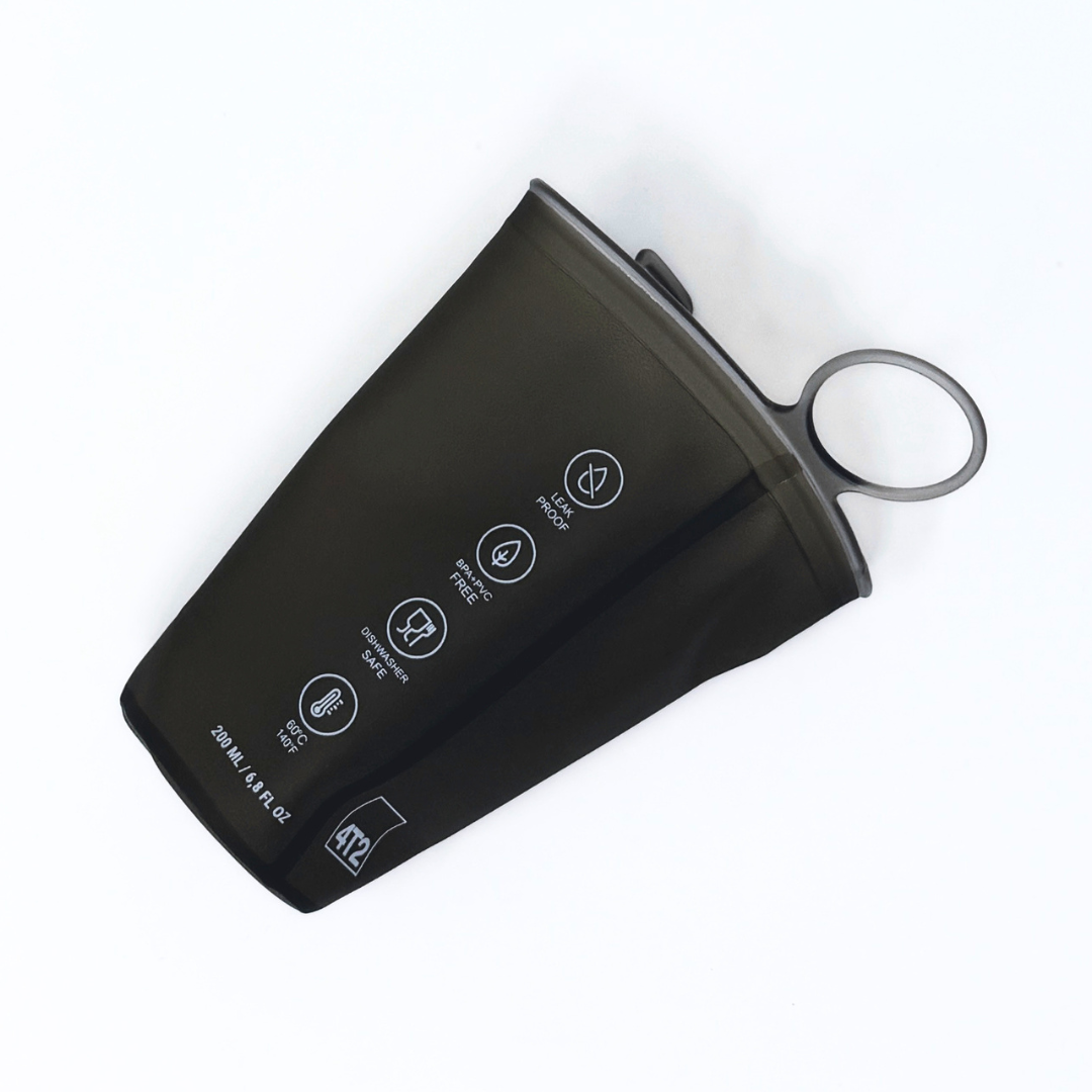 flask, gone running, grey.