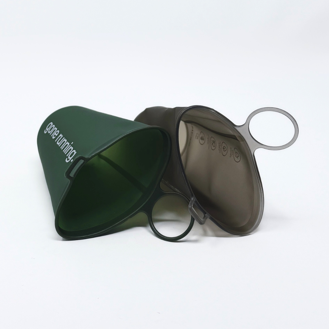 flask, gone running, green.