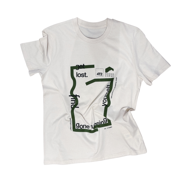 tee, get lost x momos, raw white. – 4T2, gone running.