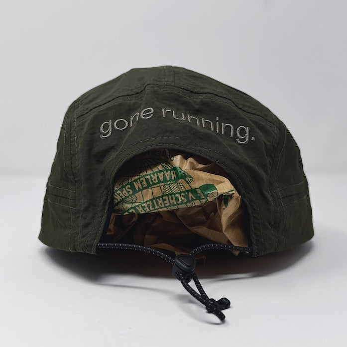 technical adjustable race cap, gone running, dark olive.