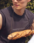tee, running is boring, vintage black.