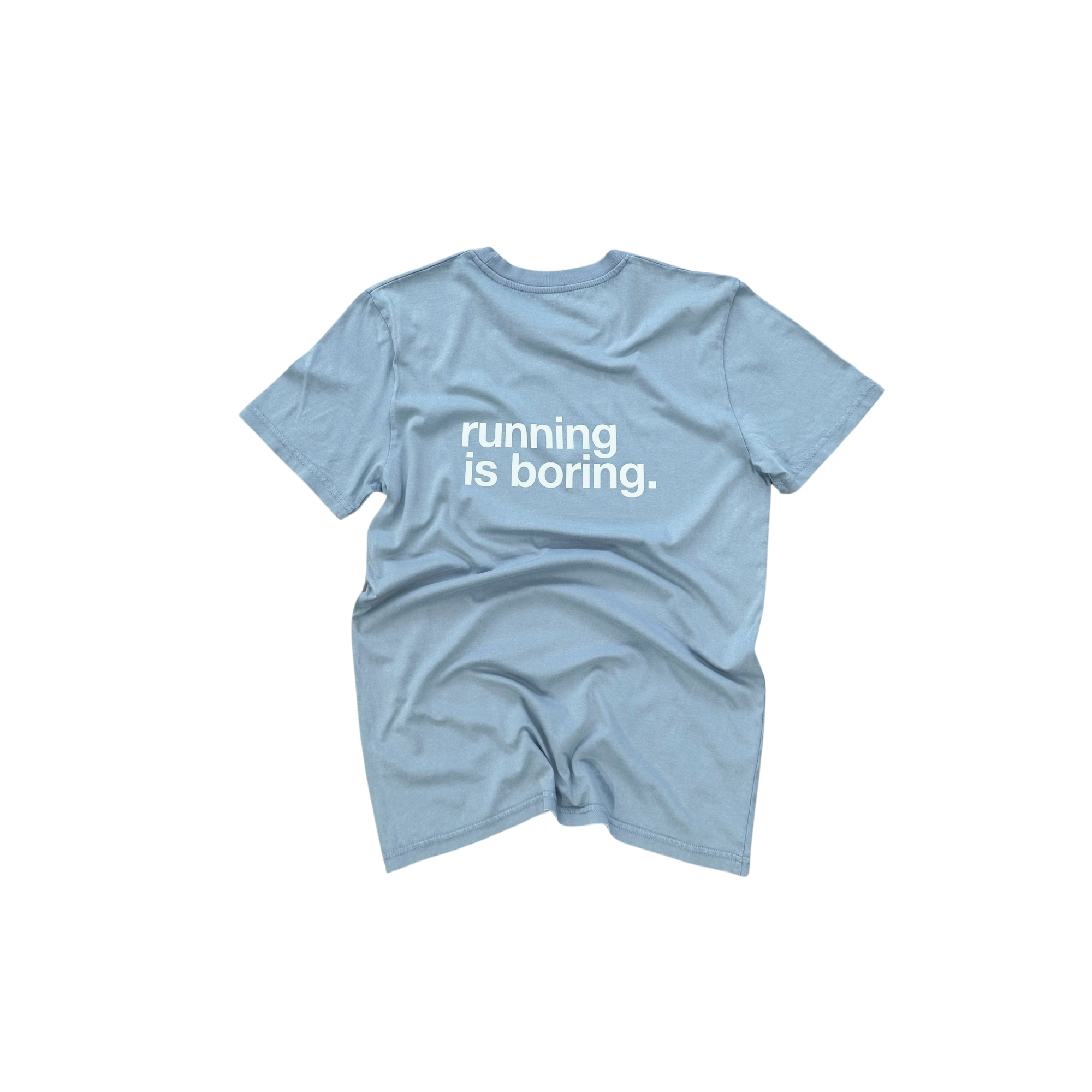 tee, running is boring, vintage grey.